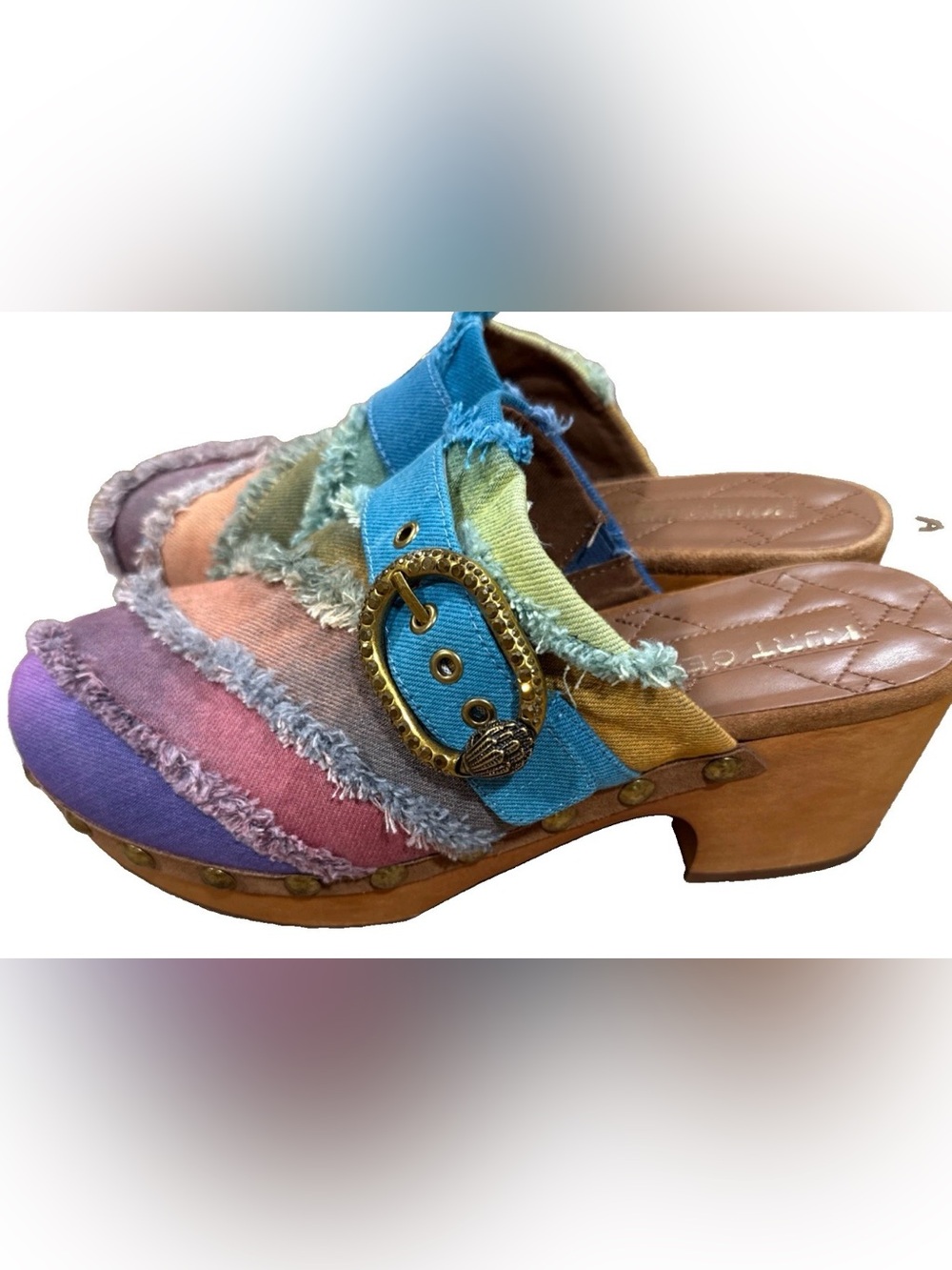 Kurt Geiger London Rainbow Denim Patchwork Mayfair Clog Mules Size 7